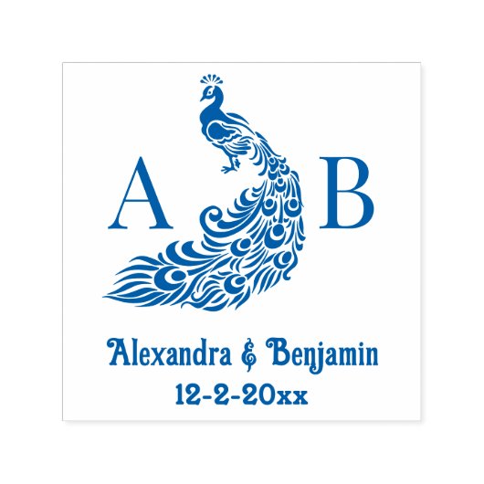 孔雀シルエット#4カップル2 Initモノグラム名 セルフインキングスタンプ (デザイン)