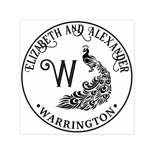 孔雀シルエット#4Fカップル名独身のイニシャル セルフインキングスタンプ (デザイン)