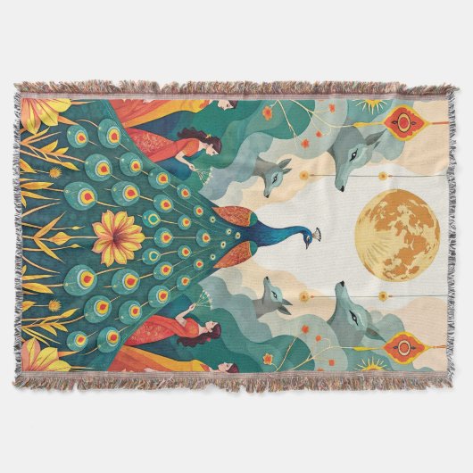 孔雀シンボル毛布 – 中東矢西 スローブランケット (正面)