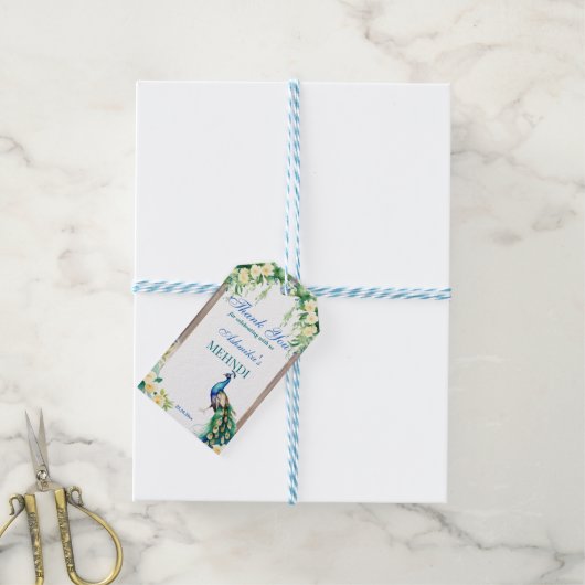 孔雀ジャスミンアーチインディアン結婚のメンディのお願い ギフトタグ (より糸付き)