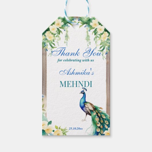 孔雀ジャスミンアーチインディアン結婚のメンディのお願い ギフトタグ (正面)