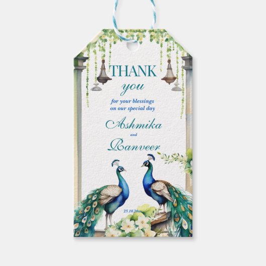 孔雀ジャスミン結婚インディアンのテンプレートの好意の贈り物 ギフトタグ (正面)