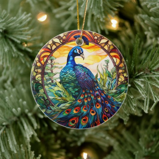孔雀ステンドグラスのセラミックツリー装飾 セラミックオーナメント (ツリー)