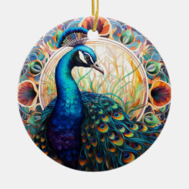 孔雀ステンドグラスのセラミックツリー装飾 セラミックオーナメント