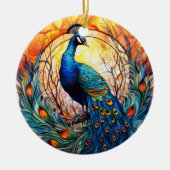 孔雀ステンドグラスのセラミックツリー装飾 セラミックオーナメント (正面)
