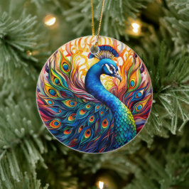孔雀ステンドグラスのセラミックツリー装飾 セラミックオーナメント