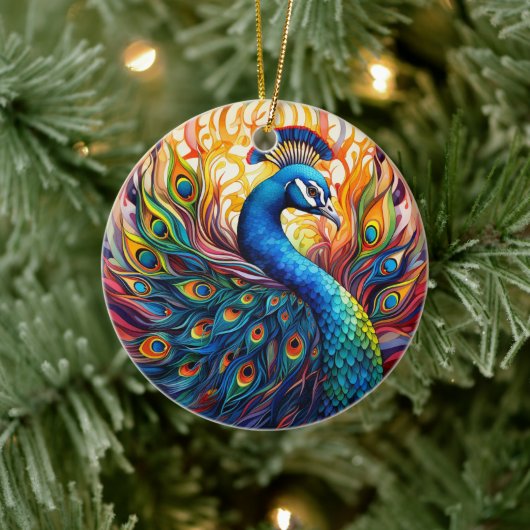孔雀ステンドグラスのセラミックツリー装飾 セラミックオーナメント (ツリー)