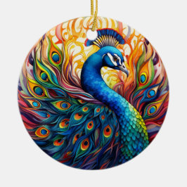 孔雀ステンドグラスのセラミックツリー装飾 セラミックオーナメント