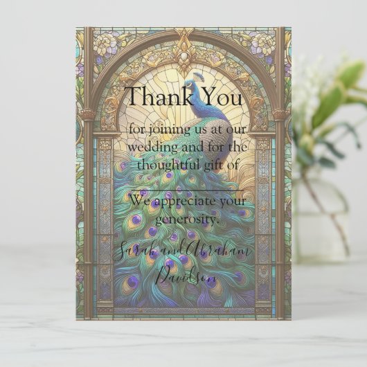 孔雀ステンドグラス事前充填サンキューカード 招待状 (スタンド正面)