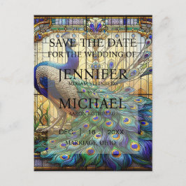 孔雀ステンドグラス結婚式招待状 ポストカード