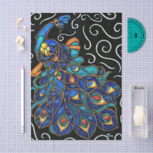 孔雀チョークお洒落パステルバードデコップページ 薄葉紙 (クラフト)