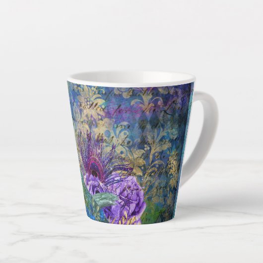 孔雀トレンディーブルーバードフェザーズフラワーズ カフェラテマグ (右アングル)