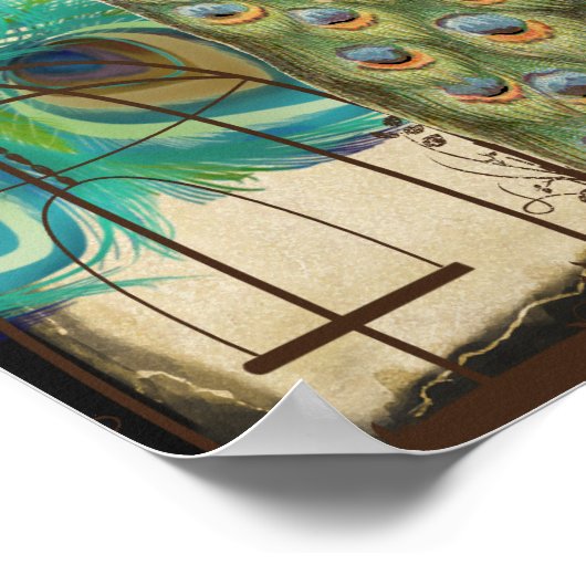 孔雀バードケージプリントウェディングレセプション ポスター (角)