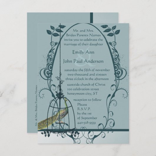孔雀バードケージポストカード結婚式招待状 インビテーションポストカード (正面/裏面)