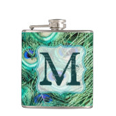 孔雀バードフェザーティール(緑がかった色)モノグラムウイスキー フラスク (正面)