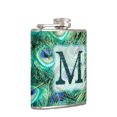 孔雀バードフェザーティール(緑がかった色)モノグラムウイスキー フラスク (右)