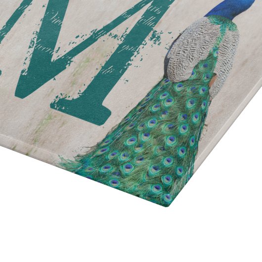 孔雀バードフェザーモノグラムガラス切断板 カッティングボード (角)