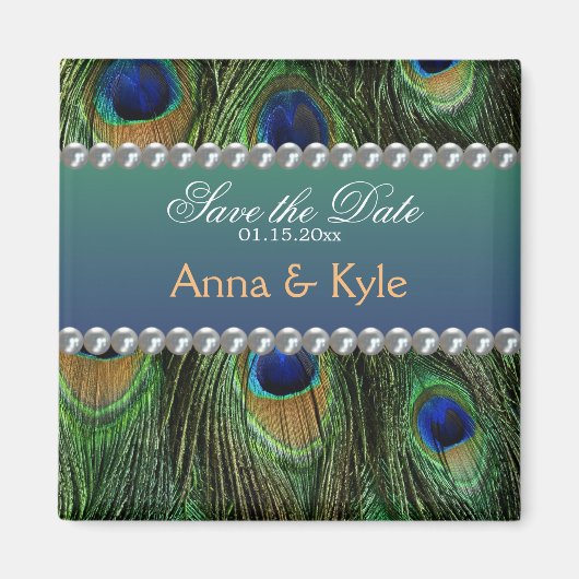 孔雀パターンと真珠 マグネット (正面)