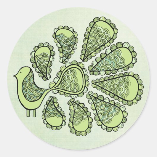 孔雀パーティーグリーンDIYカップケーキトップパーラベル ラウンドシール (正面)