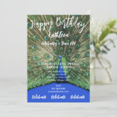 孔雀パープルフォトハッピーバースデー招待状 招待状 (スタンド正面)