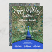 孔雀パープルフォトハッピーバースデー招待状 招待状 (正面/裏面)