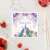 孔雀パープル花インディアン結婚の食器 スタンダードカクテルナプキン (インサイチュ)