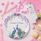 孔雀パープル花インディアン結婚の食器 ペーパープレート (パーティー)