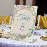 孔雀ヒンドゥー結婚教のテーブル番号 台座サイン<br><div class="desc">ピーコックアラビアペイズリーパターンインディアンヒンドゥー結婚ズのテーブル番号カード</div>