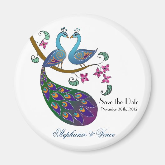 孔雀ピーヘン – 日付マグネットを保存(kantha/wh) マグネット (正面)