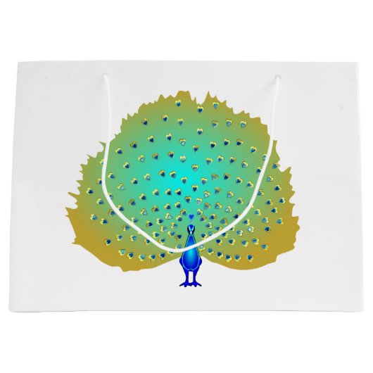 孔雀ファンキーハートデザイン ラージペーパーバッグ (正面)