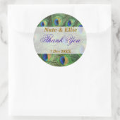 孔雀フェザーありがとうステッカー ラウンドシール (バッグ)