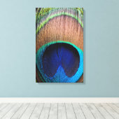 孔雀フェザークローズアップ詳細フォトキャンバス キャンバスプリント (インサイチュ (ウッドフロア))