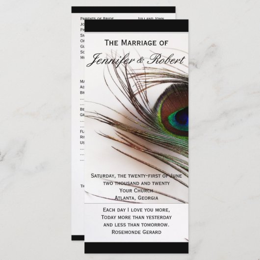 孔雀フェザーグラマー結婚式プログラム プログラム (正面/裏面)