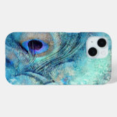 孔雀フェザーティール(緑がかった色)ブルーパープル大理石エレガント Case-Mate iPhoneケース (裏面 (横))