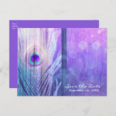 孔雀フェザーパープルグラムボホ日付を保存 案内ポストカード (正面/裏面)