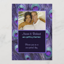 孔雀フェザーパープル – フォト結婚式招待状
