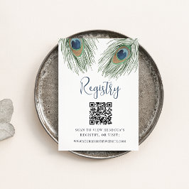 孔雀フェザーブライダルシャワーレジストリQRコード エンクロージャーカード