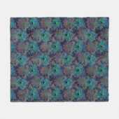 孔雀フェザーペイズリーパープルティール(緑がかった色)金ゴールドボー フリースブランケット (正面(横))