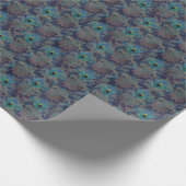 孔雀フェザーペイズリーパープルティール（緑がかった色）金ゴールドボー ラッピングペーパー (角)