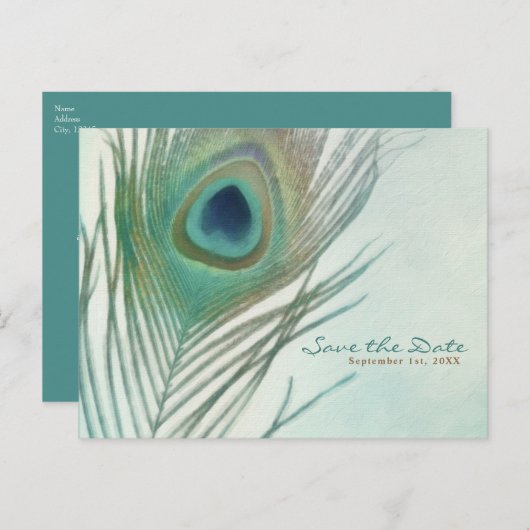 孔雀フェザーボーホシック水の色を保存する日付 案内ポストカード (正面/裏面)