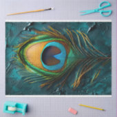 孔雀フェザーマクロオイルペインティングデクページ 薄葉紙 (クラフト)