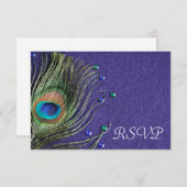 孔雀フェザー宝石パープルRSVP応答カード 出欠カード (正面/裏面)