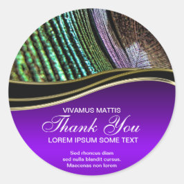 孔雀フェザー抽象芸術パープルありがとうステッカー ラウンドシール