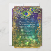 孔雀フェザー結婚のアンティークヴィンテージマスク《写真》ぼけ味 招待状 (正面)