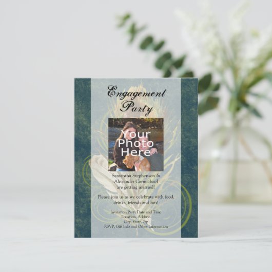 孔雀フェザー結婚の婚約パーティ写真 招待状 (スタンド正面)