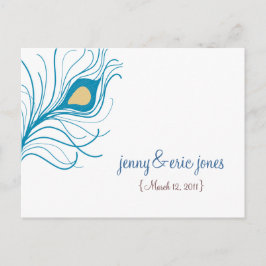 孔雀フェザー結婚の感謝はがき ポストカード