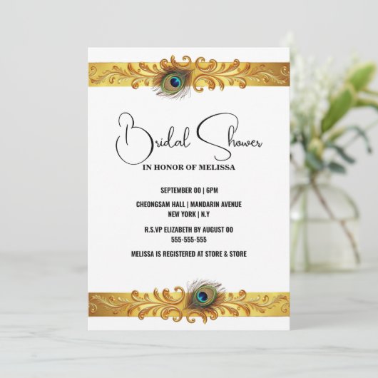 孔雀フェザー金ゴールドホワイトバンドミニマリスト平野 招待状 (スタンド正面)