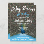 孔雀フォトブルーボーイベビーシャワー招待状 招待状 (正面/裏面)