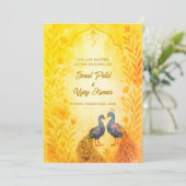 孔雀フローラインディアン結婚ヒンドゥーの水色 招待状 (スタンド正面)