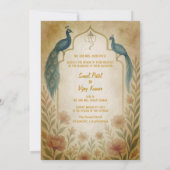 孔雀フローラインディアン結婚ヒンドゥーの水色 招待状 (裏面)